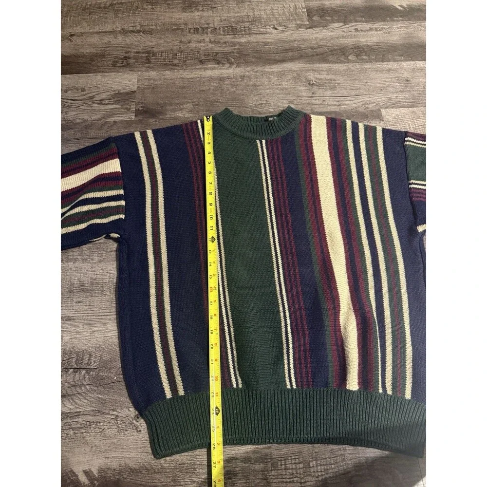 Vintage Structure Sweater Mens Large Striped 90s Knit Ramie Cotton Grandpa Core
